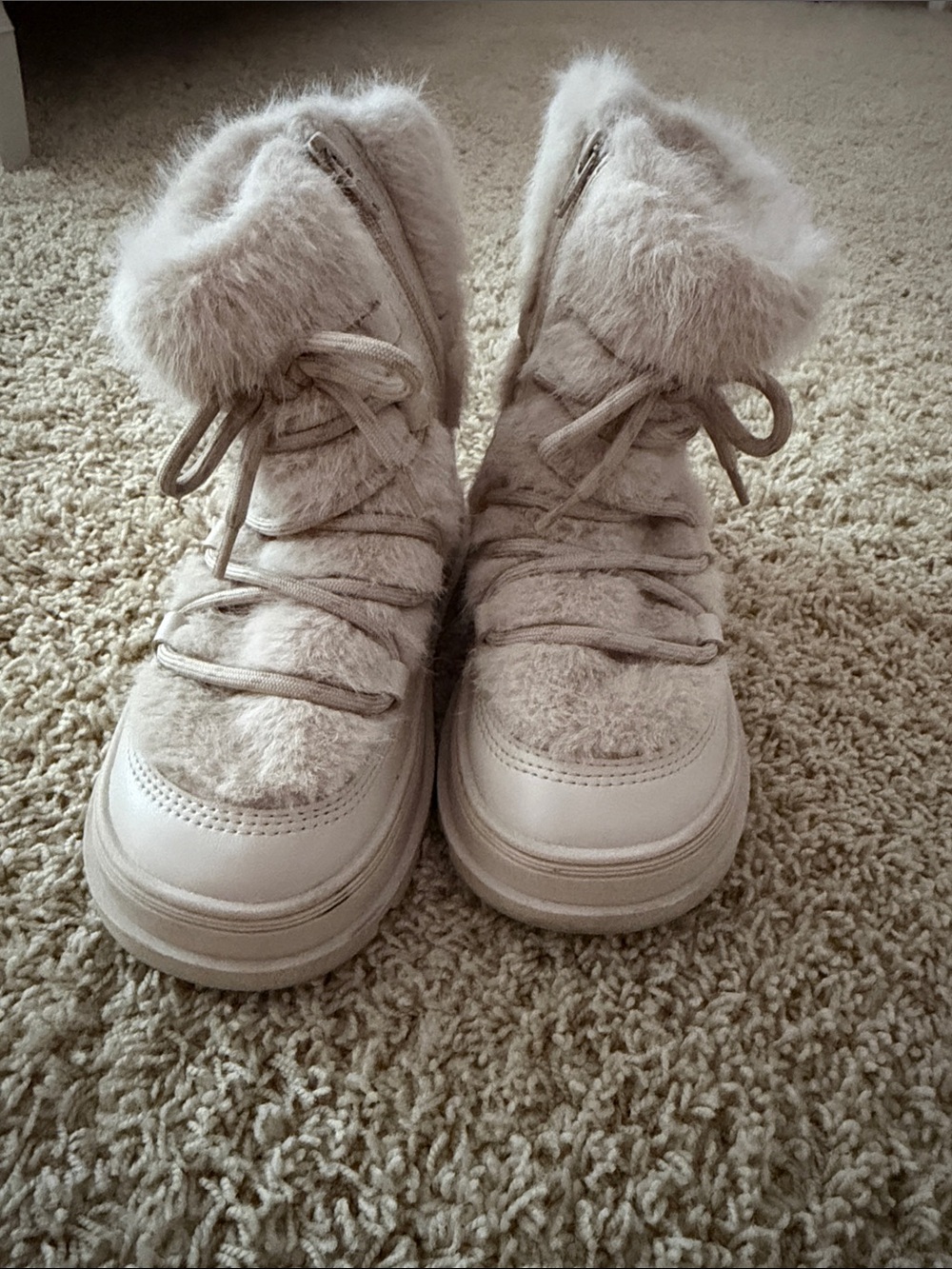 Zara Kids Faux-Fur Lace-Up Winter Boots - Light Taupe